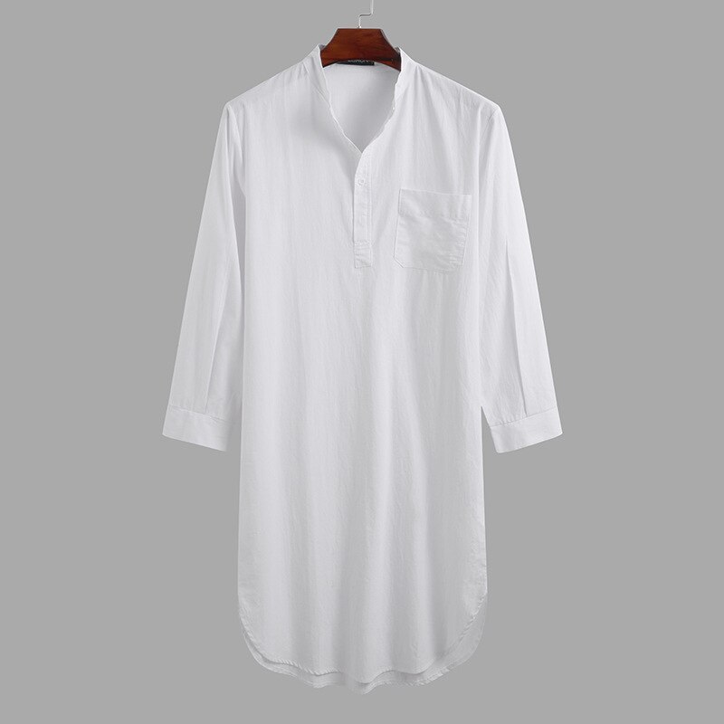 Mannen Moslim Lange Robe Islamitische Kleding Effen Karftan Jubba Thobe Dubai Saudi Arabië Thuis Gebed Dragen Nachtjapon Abaya Jurk: White / L