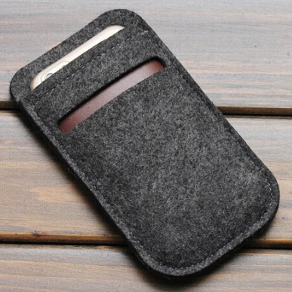 Universal Wool Felt Case Bag For 4.7 5.5 inch Mobile Phone Case Wallet Bag Card Slot Pouch Cover for iPhone 6 7 8 Plus Samsung