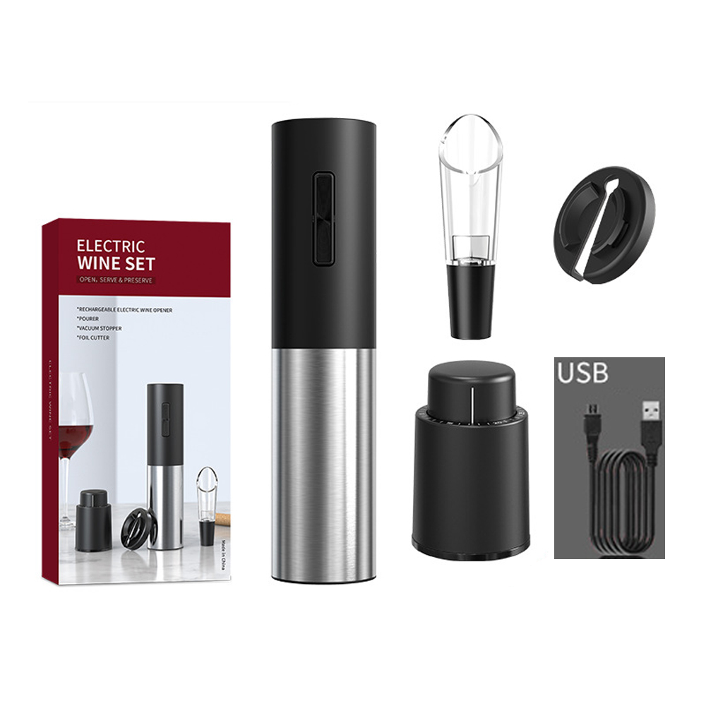 Ouvre-bouteille de vin électrique Rechargeable, tire-bouchon, ensemble de coupe en aluminium, ouvre-bouteille automatique pour gadgets de cuisine de vin, ouvre-boîte