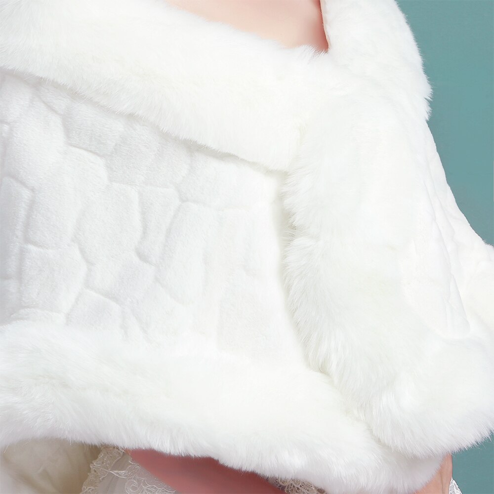Ivory Winter Warm Faux Fur Women Wedding Bridal Wrap Formal Dinner Evening Shawl Lady Thermal Party Stole Cape Prom Rolled Cloak