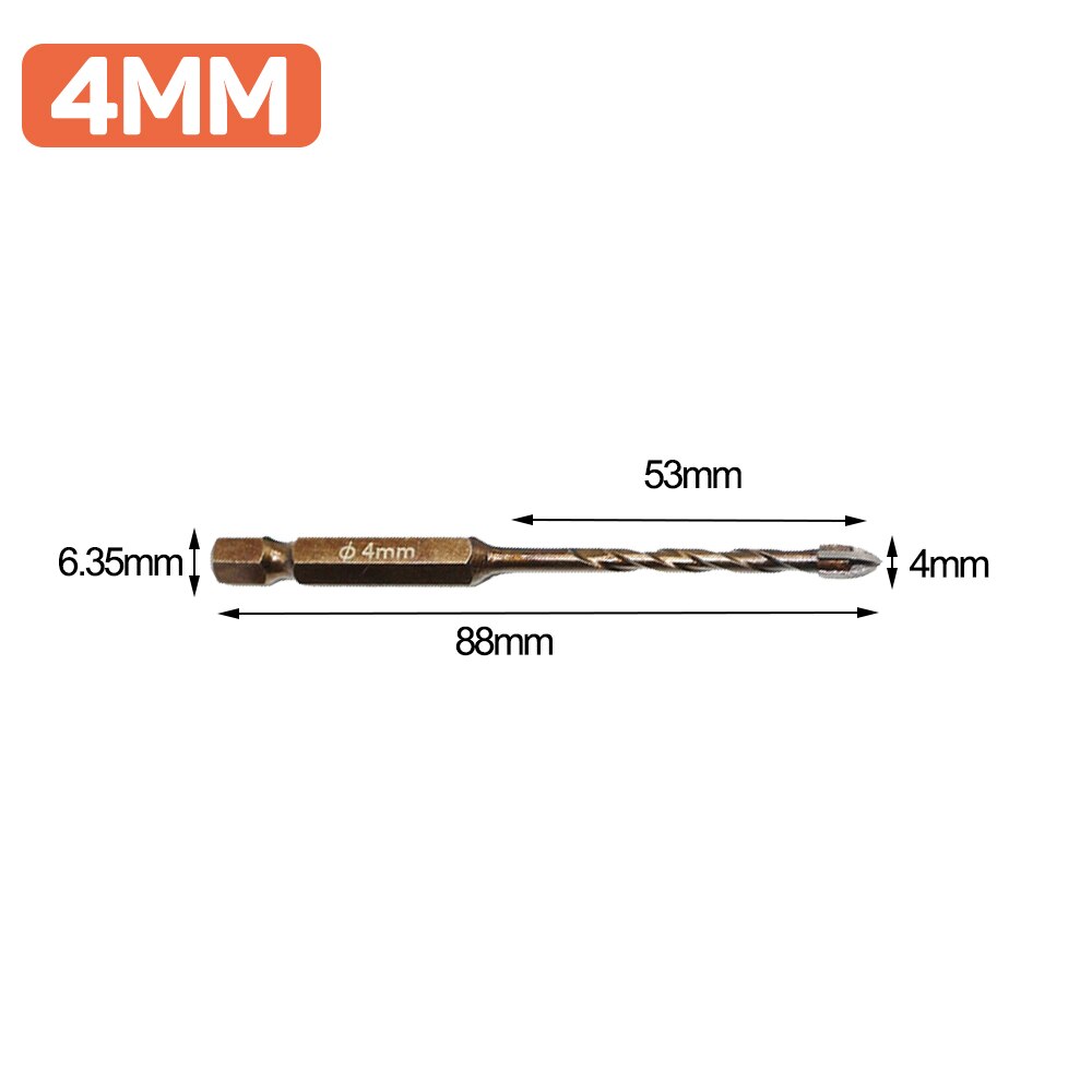 Dizainlife 3/4/5/6/8Mm Cross Hex Tegel Boren Set Keramische Beton gat Opener Harde Legering Driehoek Boor Voor Wandtegels: 2 PCS / 4mm