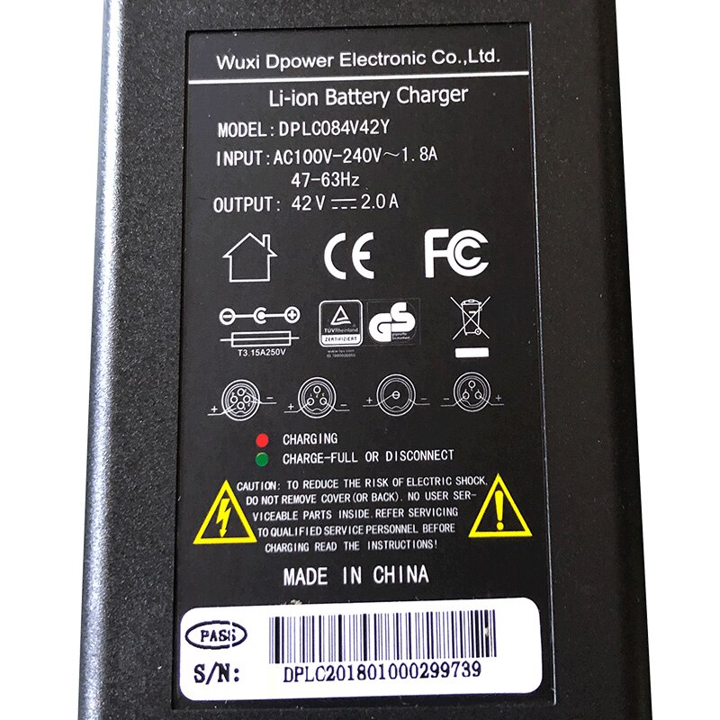 42 v 54.6 v 2a li-ion carregador de bateria para 36 v 48 v bicicleta elétrica bicicleta bateria de lítio 100 v-240 v scooter elétrico: 42V 2A
