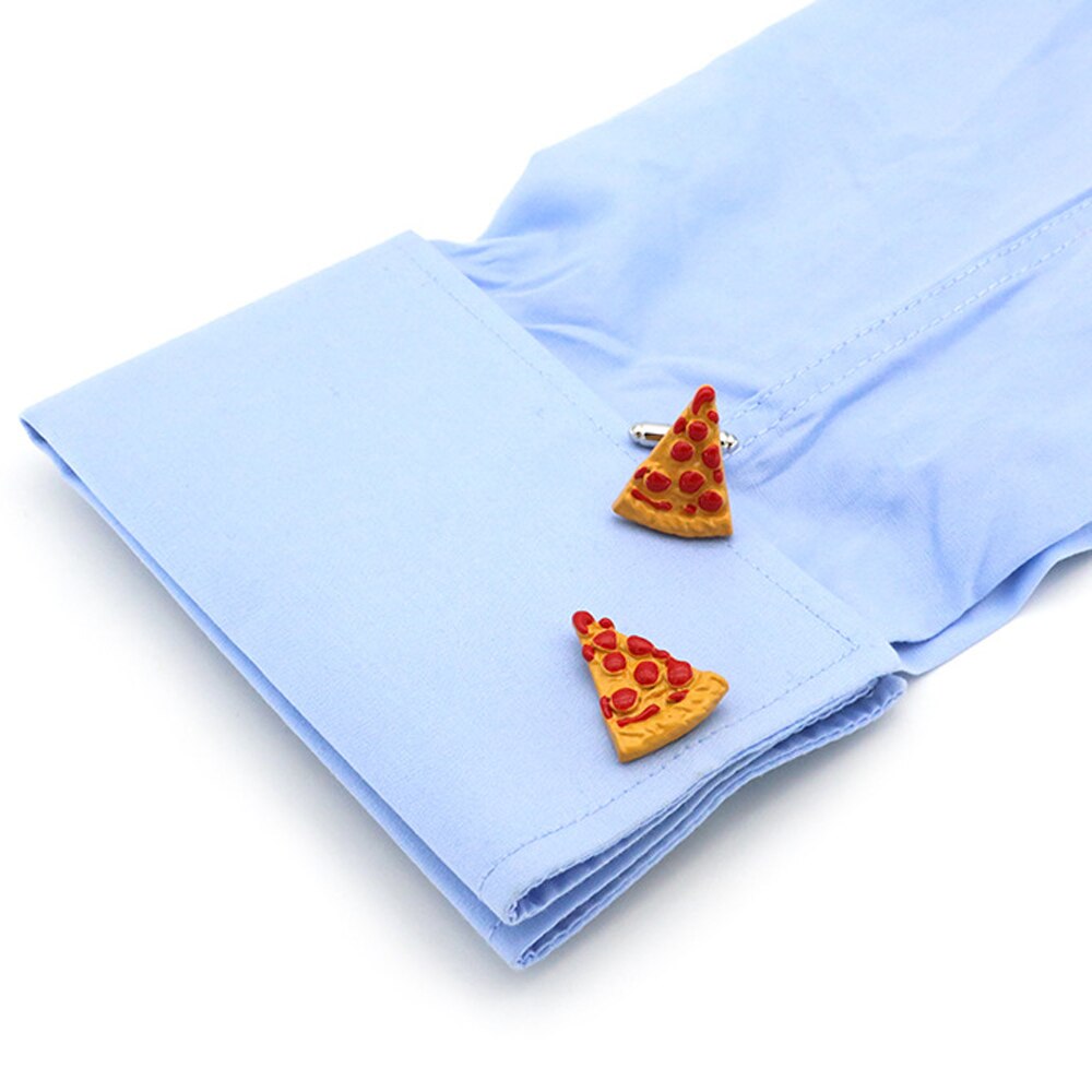 Pizza abotoaduras moda masculina unissex presentes diário francês acessórios camisa botões vida série alimentos manguito links