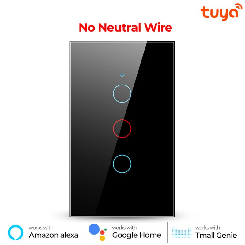 1/2/3 -fach tuya wlan-smart-touch-schalter für hausbeleuchtung, wandtaster, 120*72mm stück, kompatibel mit alexa und google home assistant, us-standard: Black 3 gang