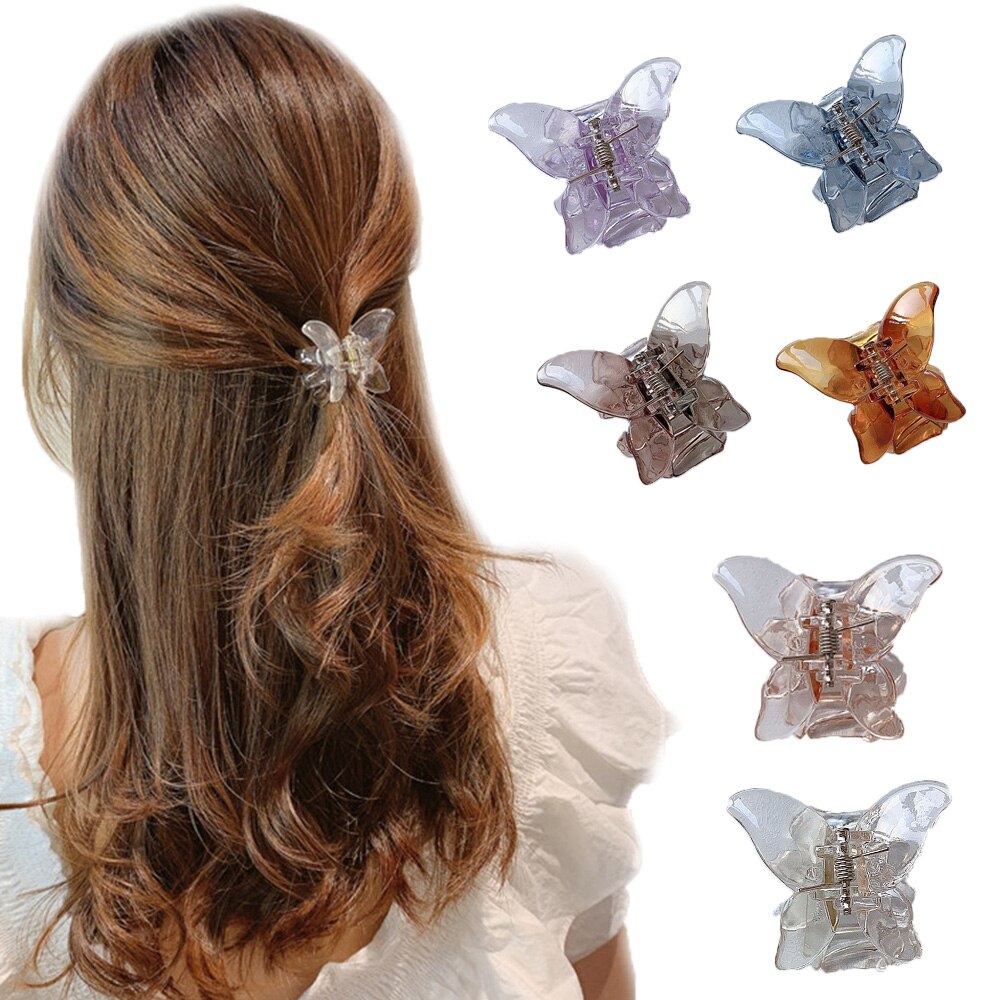 7 farver mini sommerfugle hår klo krabbe clips hovedbeklædning ,1pc koreansk stil kvinder piger gennemsigtig sommerfugl hår klo