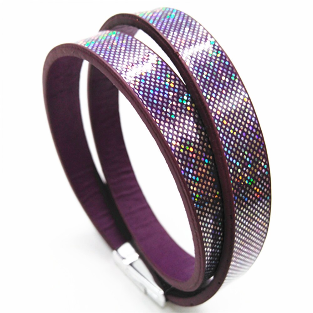 luxury Shinning Pink Purple Girl Sexy Trendy Classic Neon Cuff Bangle Leather Bracelets Women Female Jewelry Party