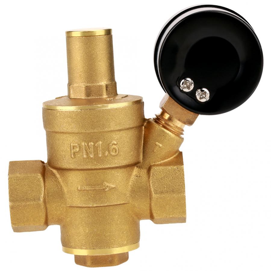 DN15 1/2 Brass Water Pressure Reducing Regulator Valve 0.05-0.8Mpa Adjustable Thread with Gauge Meter