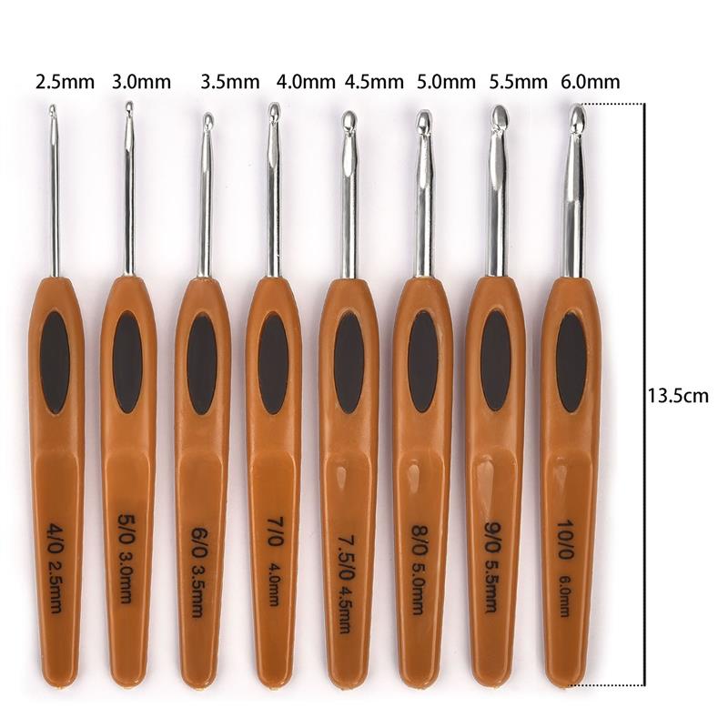 8 Uds. Tamaño mixto 2,5mm-6mm gancho de ganchillo tejido de punto hilo artesanía aguja de tejer mango de plástico ganchos de tejer agujas herramientas de Navidad
