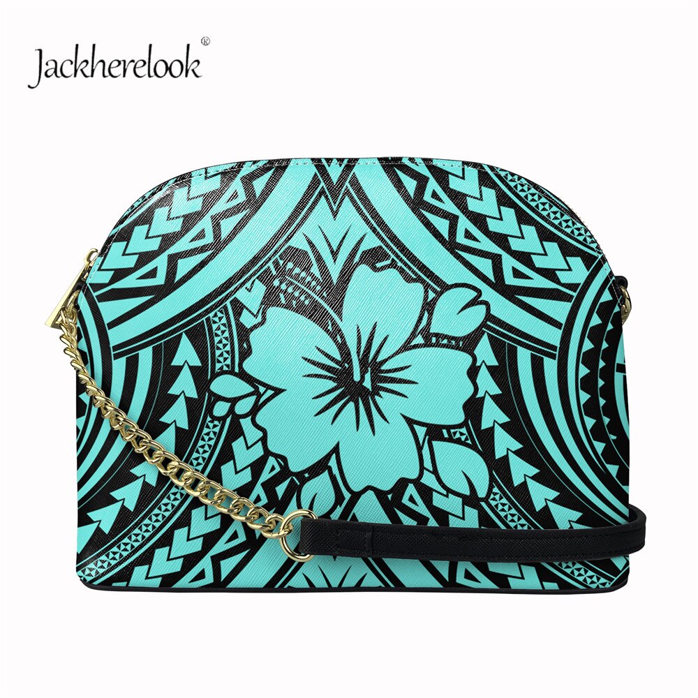 Jackherelook dames handtassen merk trendy crossbody tas polynesisch hibiscus patroon meisjes rits ketting crossbody tassen: Htcd 1063 d 49
