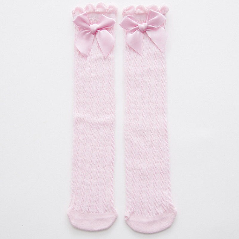 Toddler Kid Baby Girl Solid Cotton Over The Knee Bow Cotton Casual Stockings 28cm 38cm: Pink / 18M