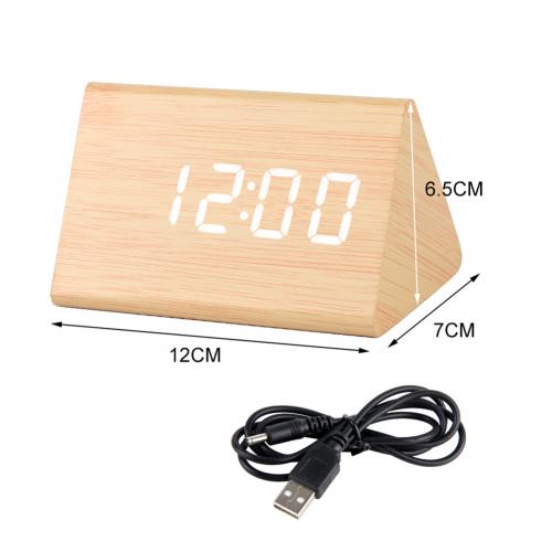 Desktop Decor Sound Control Usb Oplaadbare Led Digitale Houten Wekker: Bamboo White Light