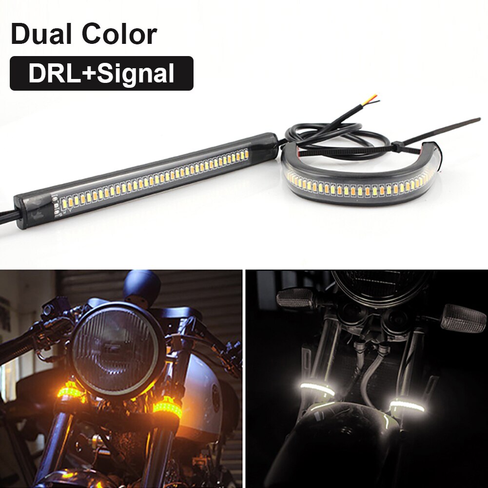 1/2 Pcs Universal Motorcycle Led Light Strip 12V Richtingaanwijzer Drl Amber Wit Moto Flasher Strip Licht Knippert blinker