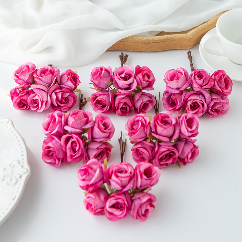 6 unidades de flores artificiales de seda rosa, , guirnaldas navideñas para el hogar, boda, ramo de novias, arco de jardín, decoración de pared, caja de de bricolaje: Negro