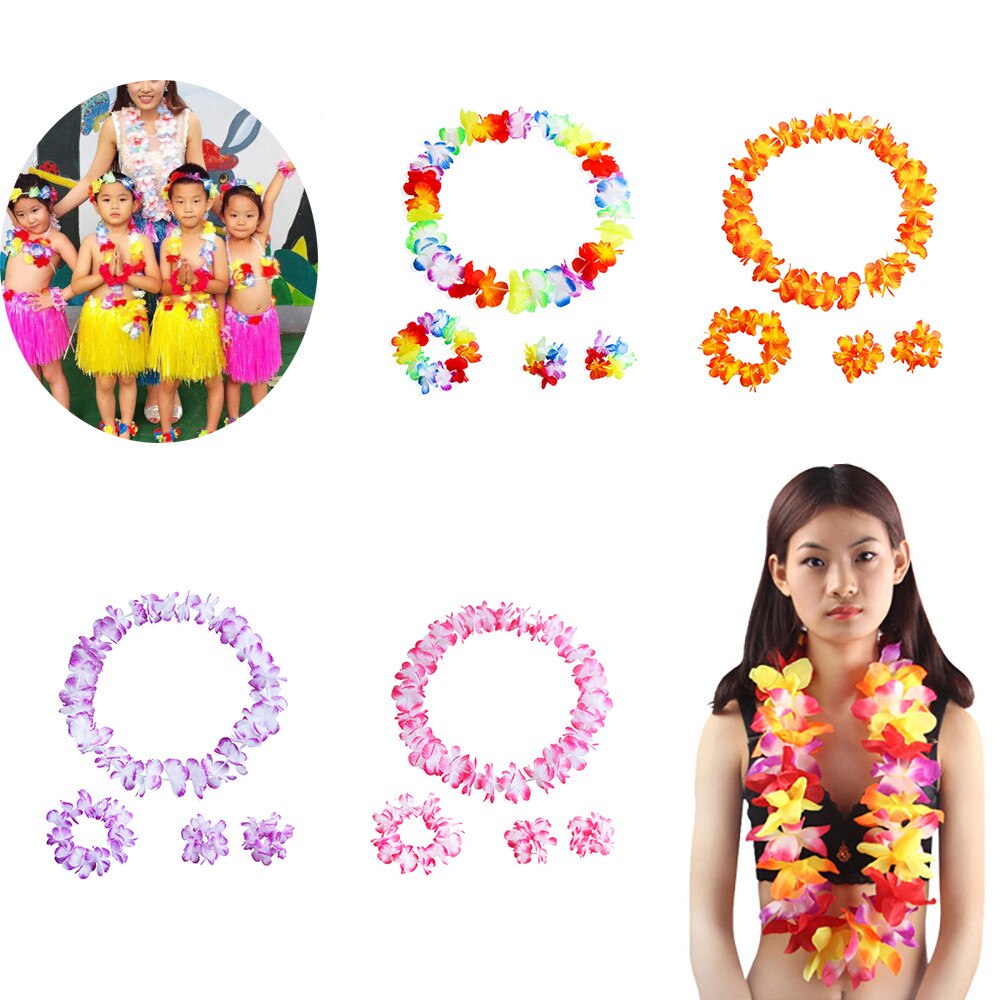 Guirnalda de flores Tropical de Luau Hawaiano, flores de Lei Hawaiano para fiestas, recuerdos de cabello, collar Decorativo de hawaiana # 0e