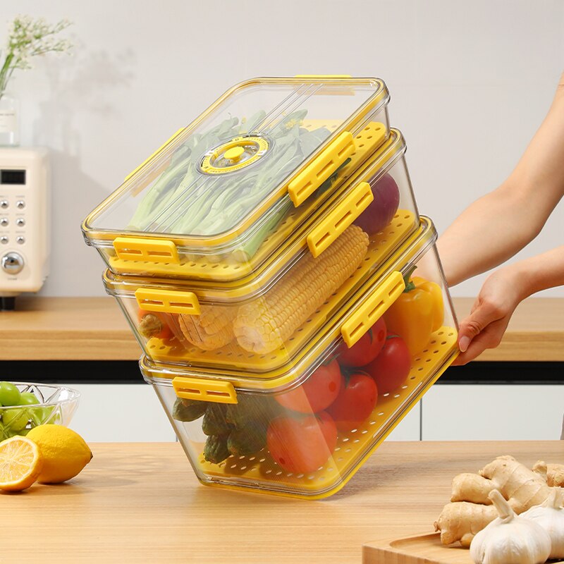 Food Storage Containers Refrigerator Stackable Kitchen Storage Box Airtight Keep Fresh Bins Transparent Fridge Pantry Organizer