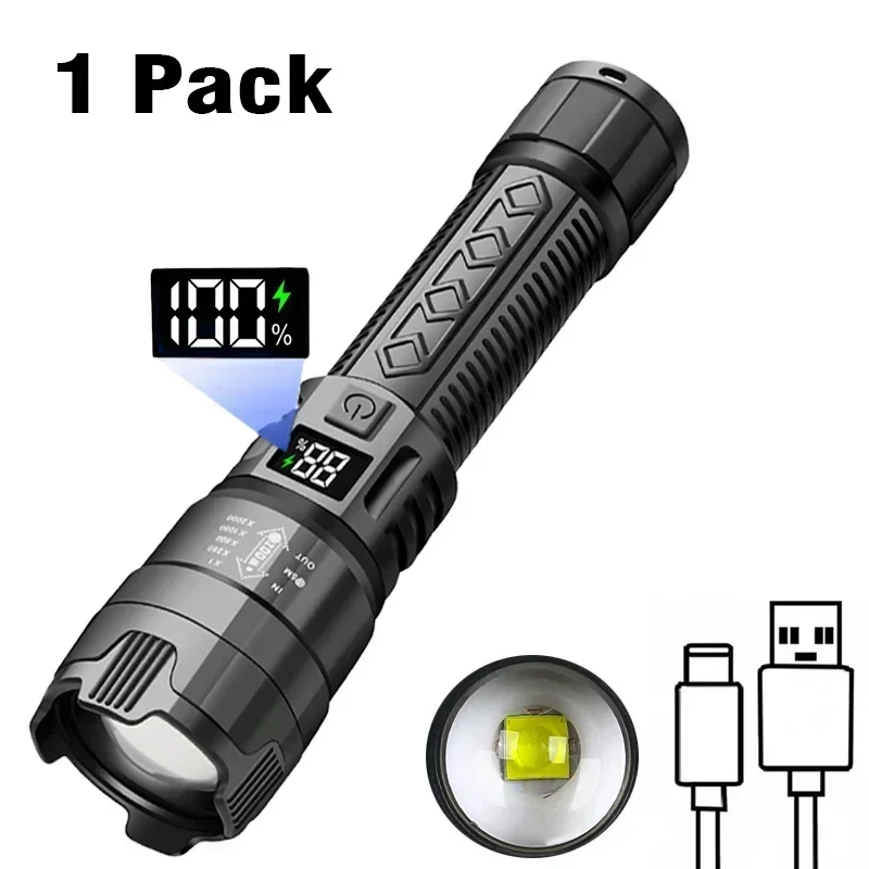 LED-zaklamp Superheldere oplaadbare draagbare Ultra Power-zaklamp Intrekbare digitale zoomhandlamp voor kamperen: RGB