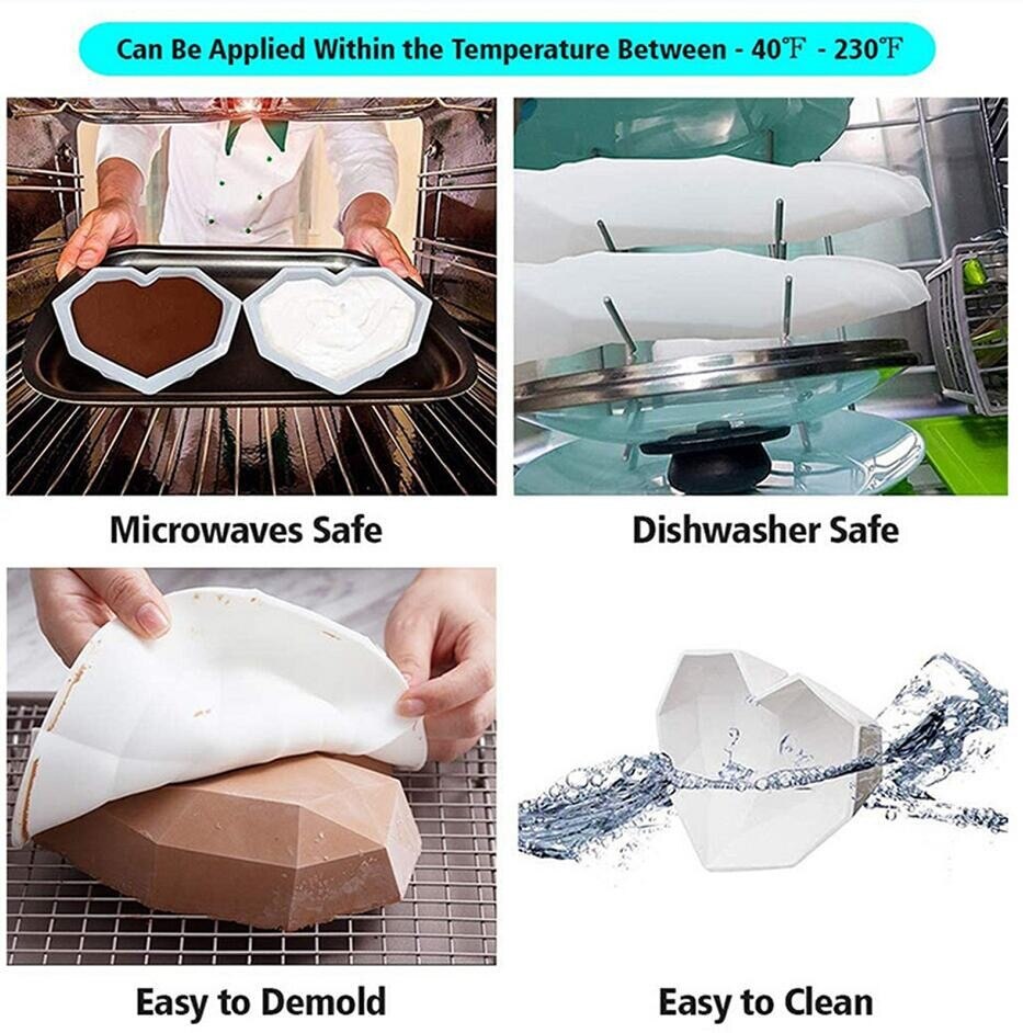 3D Diamant Liefde Hart Vorm Mold Silicone Chocolade Cookie Muffin Bakken Tool Spons Mousse Dessert Cake Decorating Bakken Set