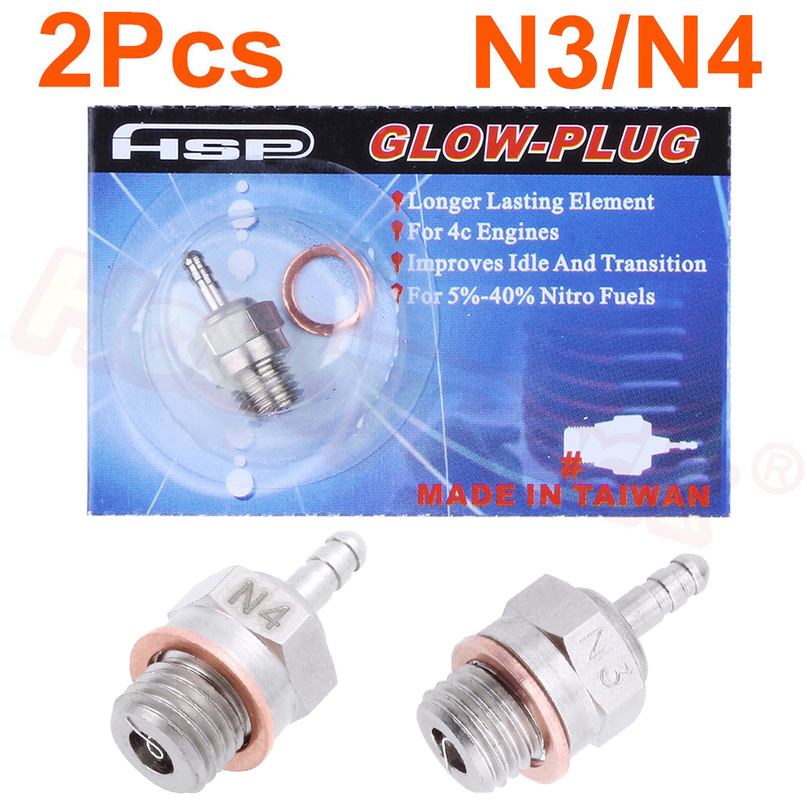 Bujía incandescente N3 N4 para coche de control remoto, partes de motor Nitro HSP 70117, para coche de radiocontrol, Redcat, Himoto, Traxxas, Hpi OS, 2 uds.