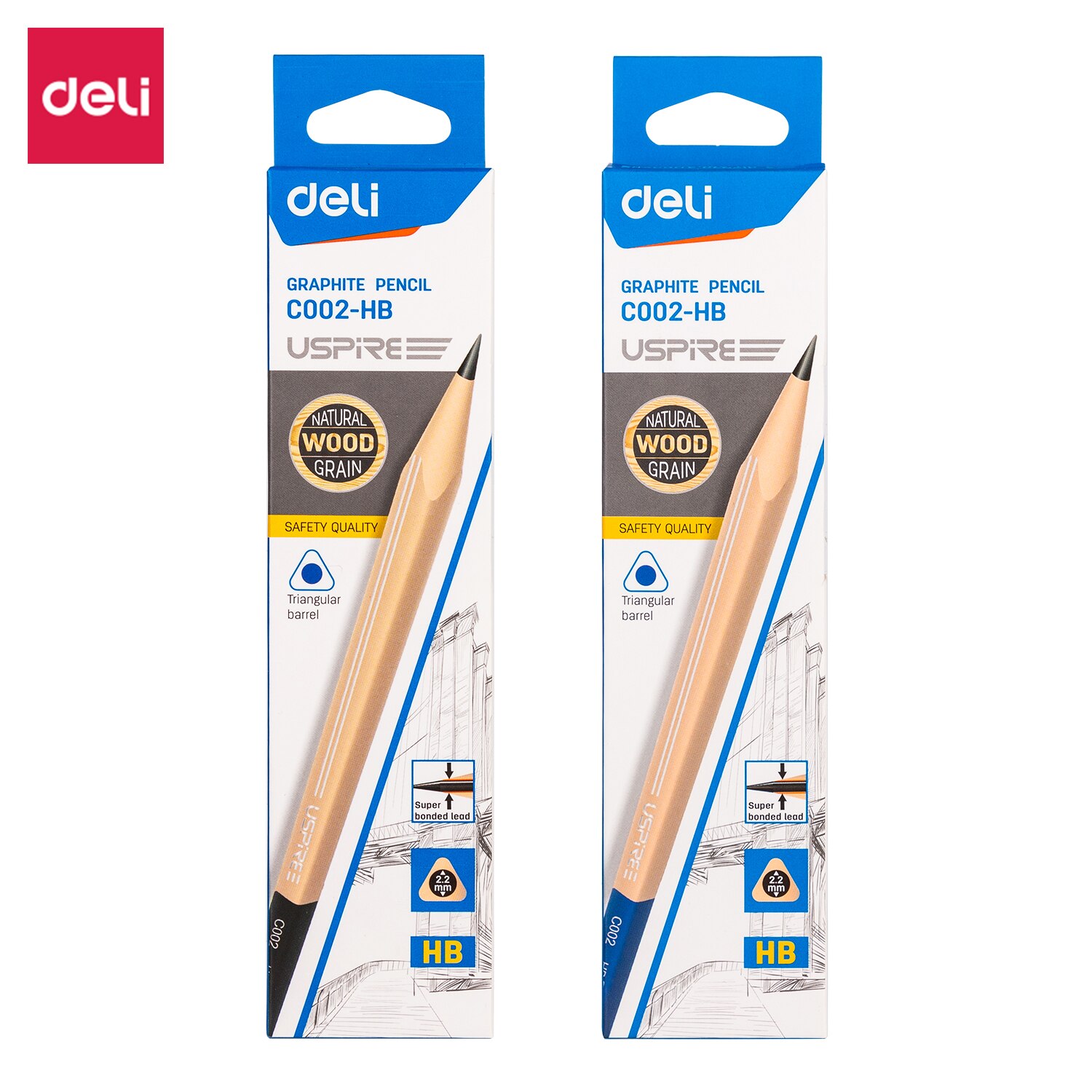 Deli HB Pencil Triangle Pencils 12 Pcs/Set Blue Black Dipped Head Graphite Lead Core Students Writing Stationery EC002-HB