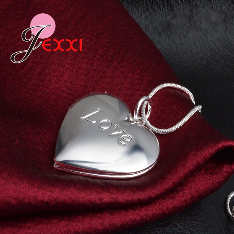 Romantic Locket 925 Sterling Silver Heart Love Frame Pendant Necklaces For Women Snake Chain Wedding Photos Necklace