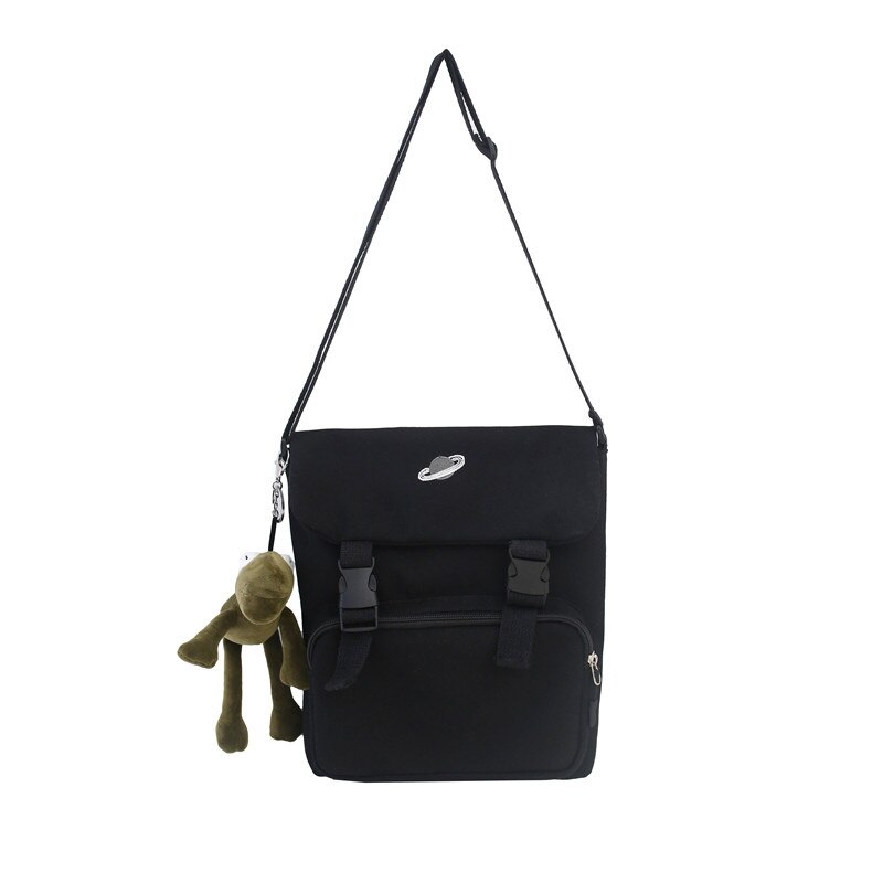 Japanischen stil Südkorea Schulter Tasche Frauen Vielseitige eins Studenten Harajuku Planeten Leinwand Tasche schick lässig Schulter B: Schwarz Schleife Anhänger