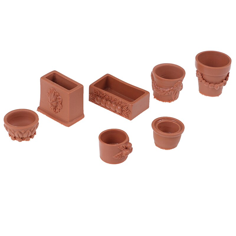 7pcs/set Resin Flowerpot Bonsai Pots Mini Garden Plant Pot Home/Office/Garden Decoration Supplies Doll House Accessories