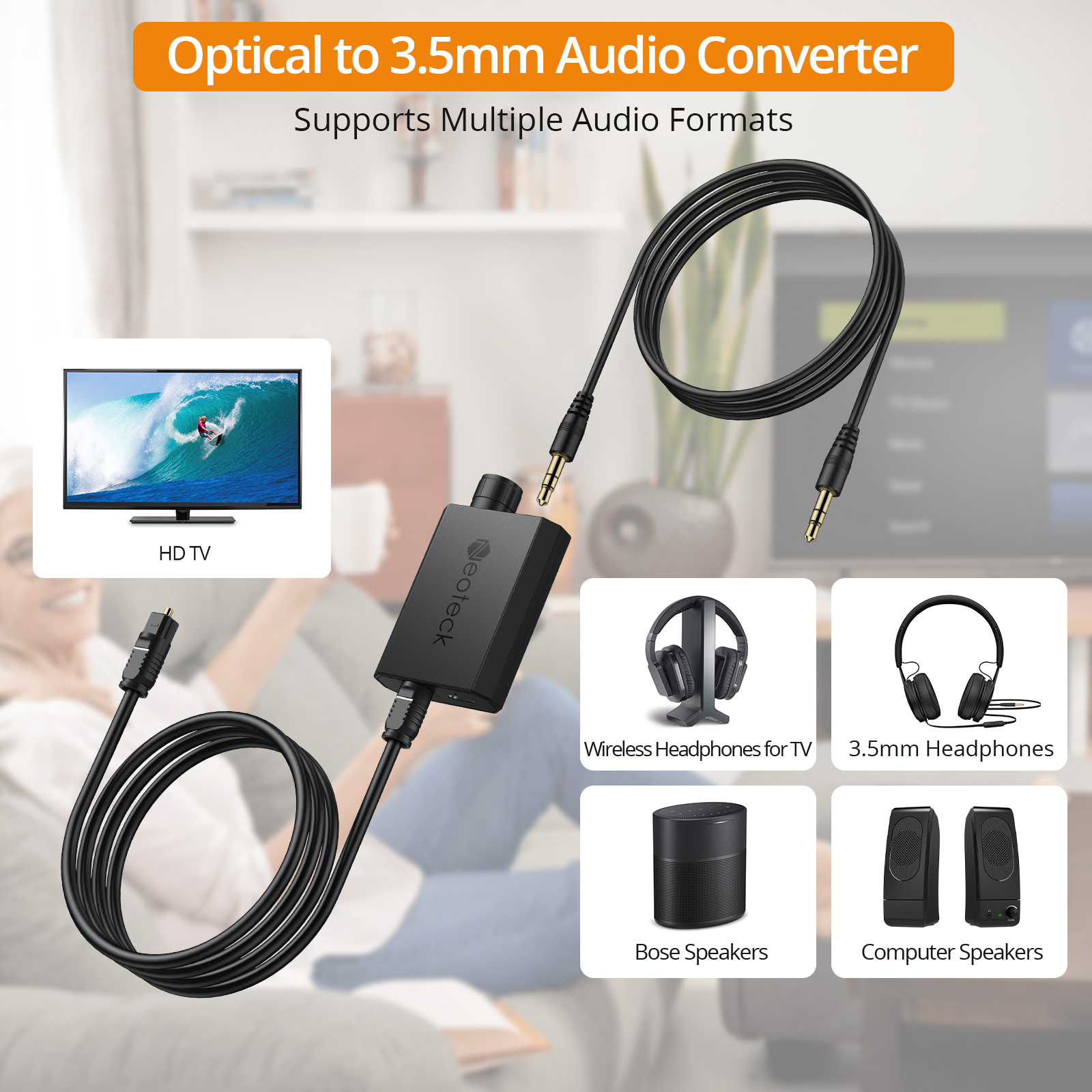 Convertitore DAC Neoteck 192kHz convertitore Audio da SPDIF a 3.5mm AUX da digitale ad analogico adattatore Audio ottico da Toslink a 3.5mm