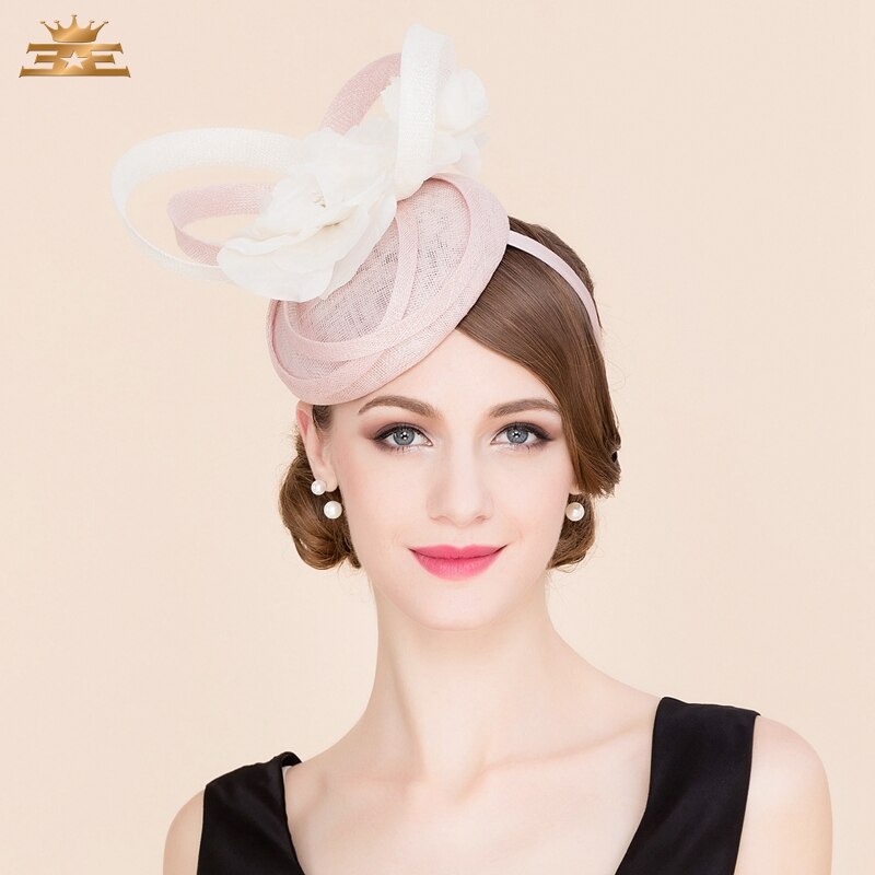 Kvinder pink 100%  linned pilleæske hat fascinatorer til kvinder derby kirke fedora britisk stil blomster bryllup hatte b -8186
