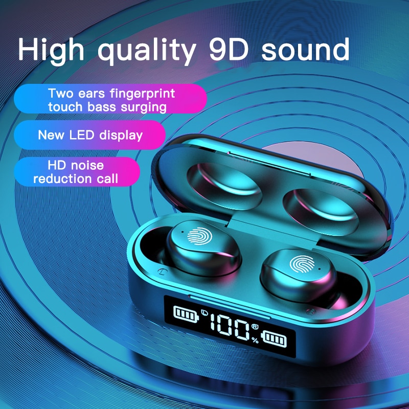 F9-6 5.0 Bluetooth 5.0 Earphones TWS Fingerprint Touch Headset 9D HiFI Stereo In-ear Earbuds Wireless Headphones For Sport