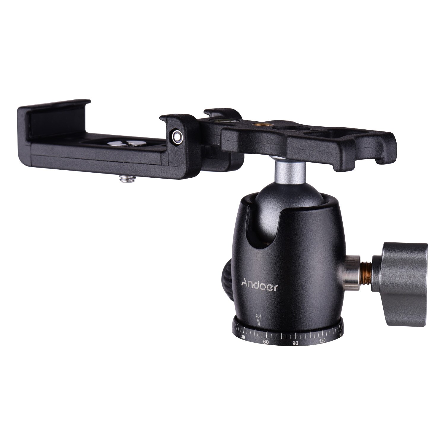 Andoer Statief Camera Ball Head 360 ° Swivel Roterende Met Telefoon Klem 1/4 Schroef 3/8 Montage Voor Camera Smartphones Bal hoofd