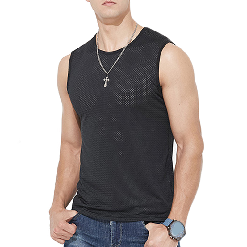 Camiseta interior de seda de hielo para hombre, ropa interior transparente, moldeador de cuerpo, lucha libre, Fitness, malla transpirable