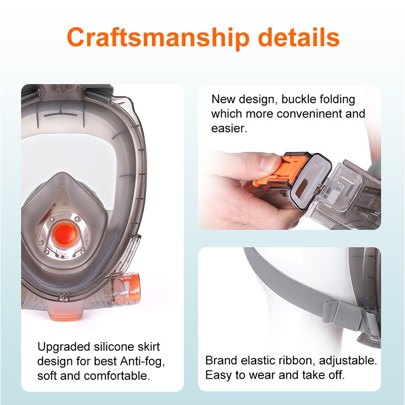 Full Face Scuba Diving Mask for Adult Youth Anti Fog Goggles Underwater Wide View Foldable Transparent Snorkel Swimming Mask