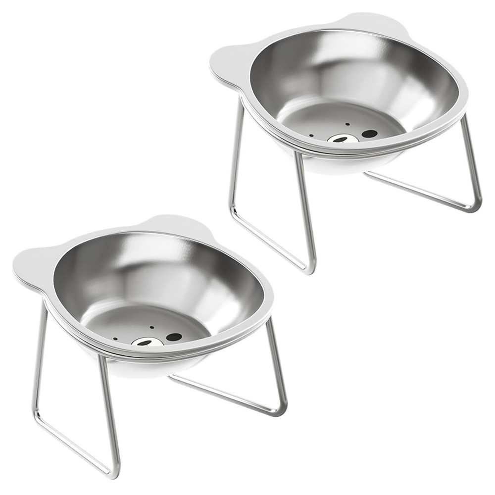 Cuenco de acero inoxidable para gatos, cuencos de comida para gatos elevados con Base, amigable con bigote, plato de comida y agua para gatos, suministros para mascotas: Gris claro