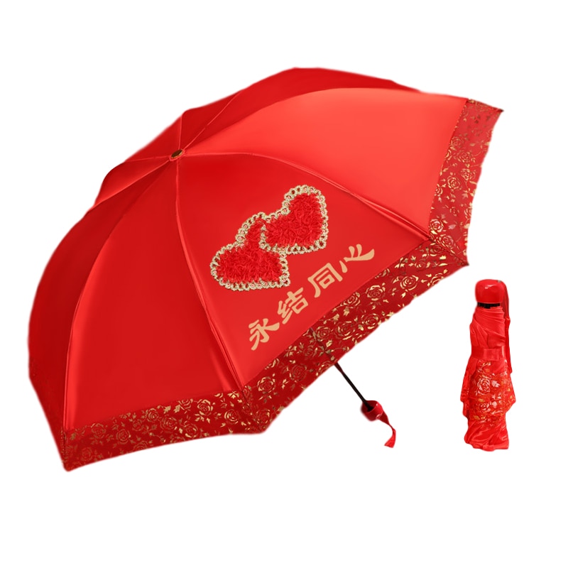 Wedding Folding Umbrella Rain Woman&#39;s Red Umbrellas Wedding Bride Romantic Folding Umbrella Bride Female Lace Paragua