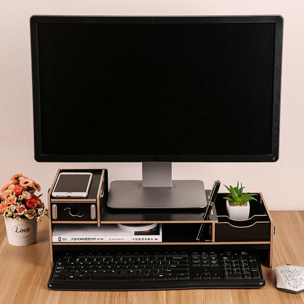Multi-function Desktop Monitor Stand Neck Protection Computer Screen Riser Wood Shelf Plinth Strong Laptop Stand Desk Holder
