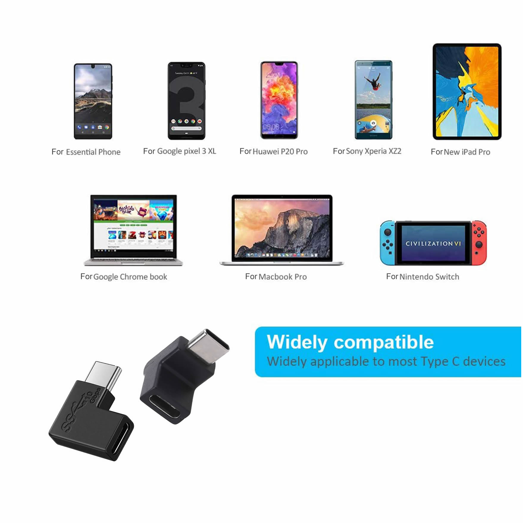 2szt. 10Gbps 90 stopni USB typu C męski na żeński konwerter USB C Adapter do telefonu komórkowego do laptopa Macbook Przenośne złącze