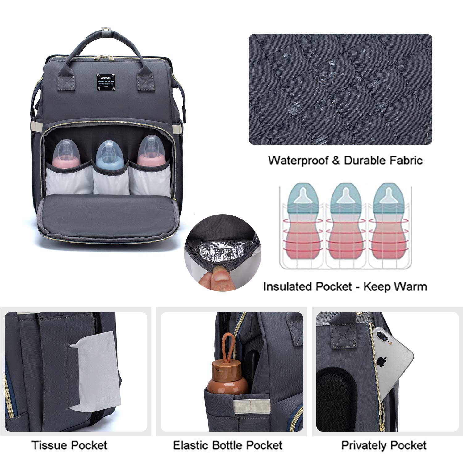 3 in 1 Windel Rucksack mit Ändern Bahnhof Stubenwagen Kinderwagen Riemen Thermische Taschen Tragbare Baby Tasche mit USB Ladung Hafen