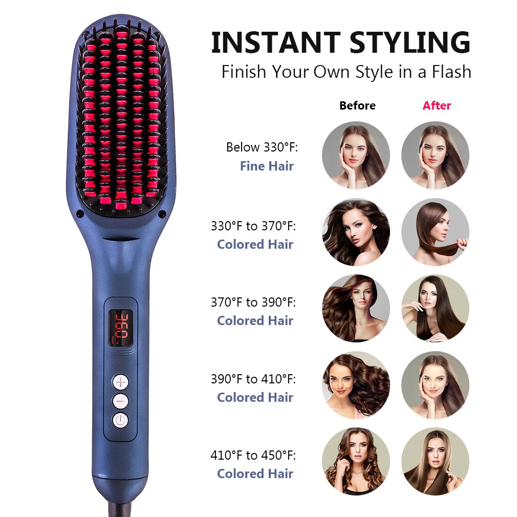 Ionic Hair Straightening Brush Multifunction Lange Hair Straightener Brush Frizz-Free Silky Portable Electric Straightening Comb