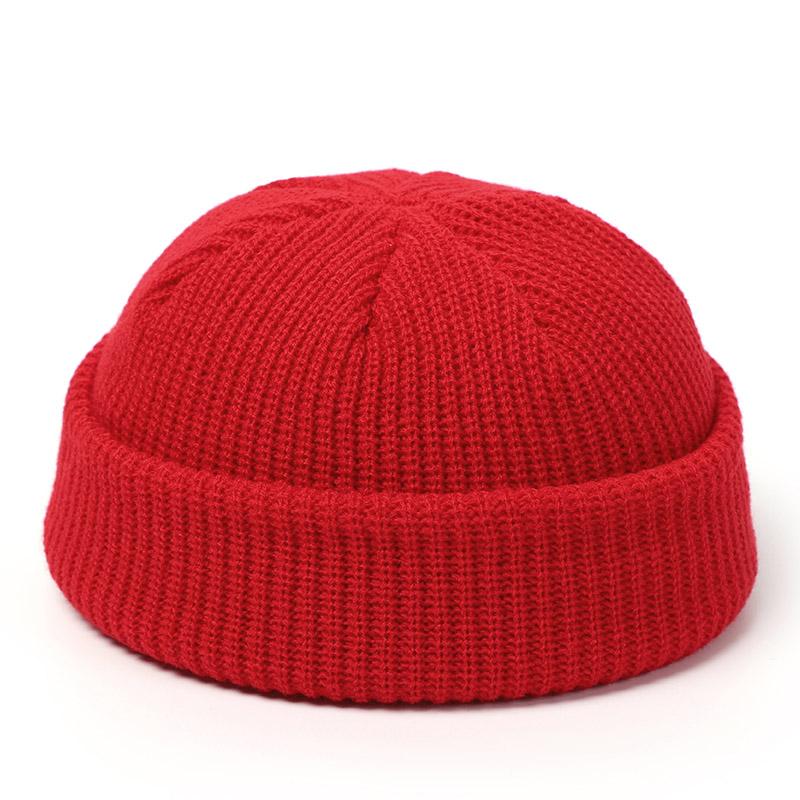 Knitted Hats for Women Skullcap Men Beanie Hat Winter Retro Brimless Baggy Melon Cap Cuff Docker Fisherman Beanies Hats For Men: Red
