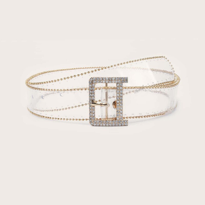 1PC femmes Transparent ceinture clair rond carré coeur broche boucle large taille bandes dames ceinture Punk taille ceinture: Dm1143