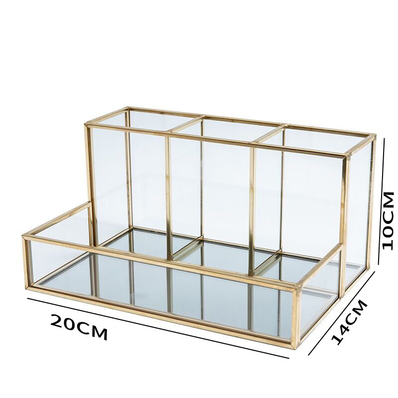 Glass Makeup Organizer Bathroom Cosmetic Organizer With Golden Covered Edge Pencil Box Perfume Makeup Tools Lipstick Organizer: Default Title