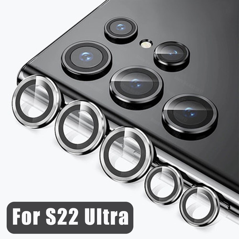 S22 ultra capa completa câmera lente protetor para samsung galaxy s22 ultra liga de alumínio metal vidro temperado para samsung s22ultra: Sliver