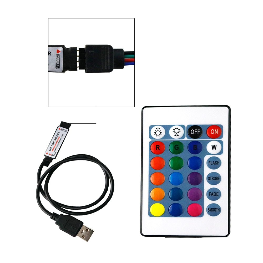 Mini RGB Led Controller 24 Toetsen RF Draadloze Afstandsbediening Met 4pin Usb-kabel DC5V 12A Voor 3528 5050 SMD LED Light Strip L
