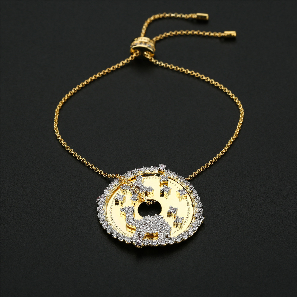 S925 Vliegende Ruimte Paard, Starry Galaxy, Golden Moon Ruimtevaartuig. Ronde Vrouwelijke Ketting Armband Oorbellen Luxe Sieraden.: Bracelet2