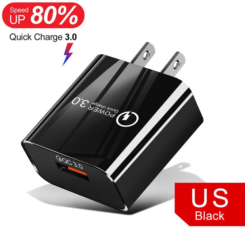 Szybka ładowarka 18W 5A QC 3.0 ładowarka USB szybkie ładowanie typu C kabel do Huawei Samsung Xiaomi Redmi Google Pixel 6 Pro ue wtyczka amerykańska: US Black Charger