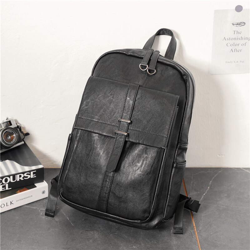 Vicuna polo unisex leren rugzak voor heren, eenvoudige, effen zwarte, zachte leren reis-laptoprugzak, mochila hombre