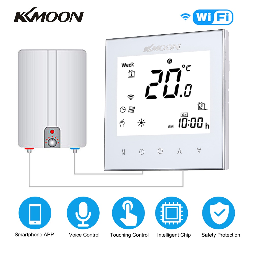 Digital Water/Gas Boiler Heating Thermostat WiFi Connection Voice Control Energy Saving ouchscreen Room Temperature Controller: white with WiFi