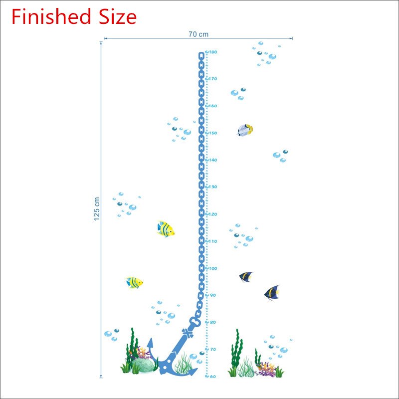 Underwater Fish Turtle Fish Bubble Height Measure Wall Stickers Growth Chart For Kids Room Mural Art Nursery Cartoon Decals: 1319