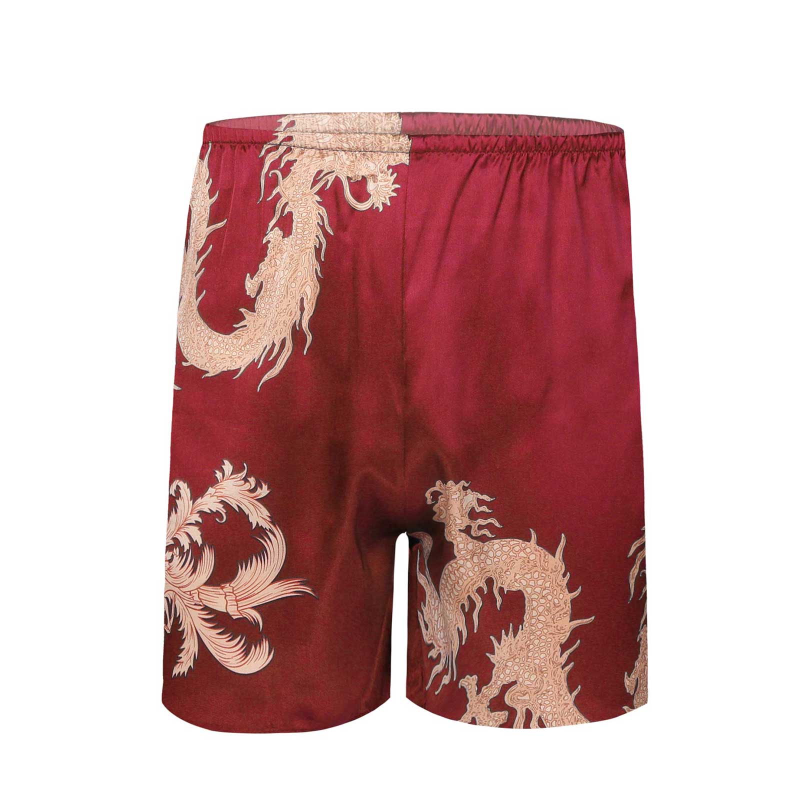 Męnarty chińnarty smok nadruk geometryczny bokserki satynowe letnie oddychające kalesony hombre bielizna nocna kostiumy kąpielowe: burgundia / XXL