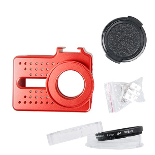Für xiaomi yi 4K kamera zubehör Aluminium Legierung Metall Gehäbenutzen Rahmen Schutzhülle + UV Filter für xiaomi yi II 4k 4K + kamera: rot